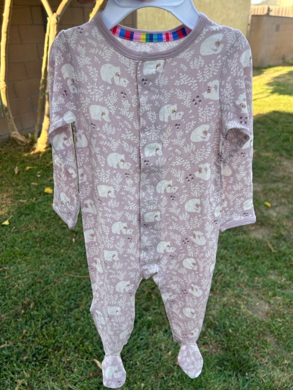Magnetic Me Mauve Bear Print Footed One-Piece
